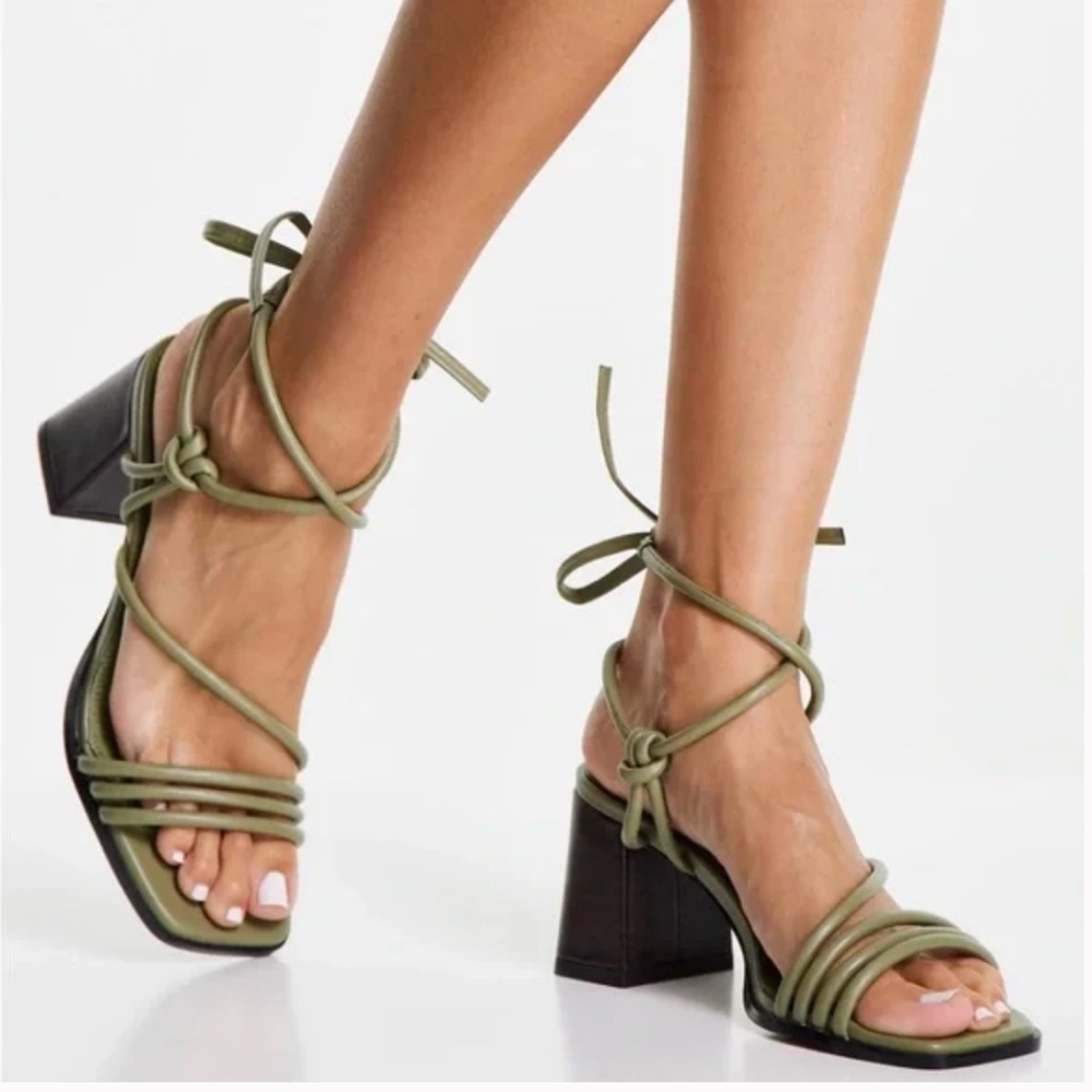 ASOS Design Stylish Green Strappy Block Heel Sandals